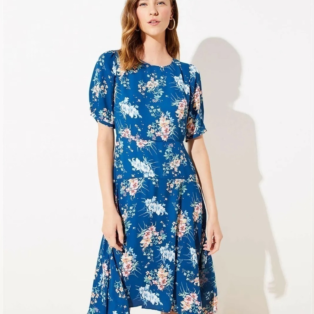 LOFT Blue Floral Midi Dress